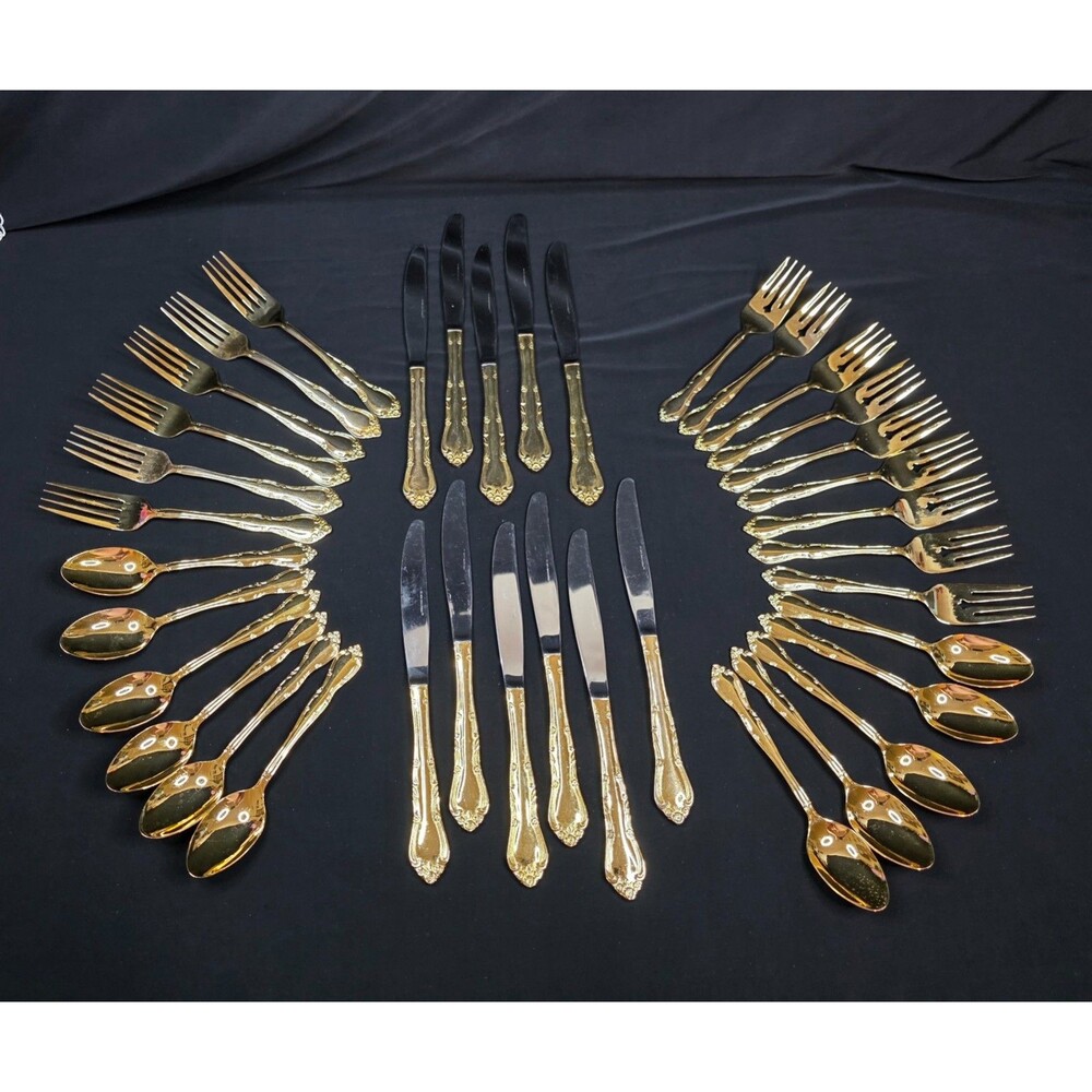 Vintage International Silver Golden Affection Pattern Flatware Set 37 Pc Korea